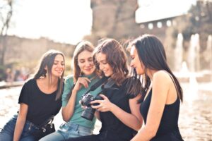 four happy women